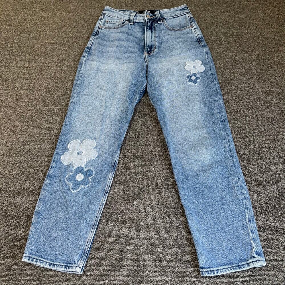 Hollister Jeans Floral Denim Mom Ultra High Rise Stretch Women's 0S W24 L25‎